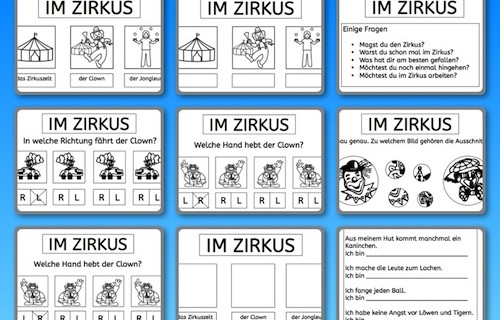 Zirkus, Wortschatz, Wahrnehmung, Lesen, Schreiben, visuelle Wahrnehmung, räumliche Wahrnehmung, Legasthenie, Eltern, Kinder, Arbeitsblatt