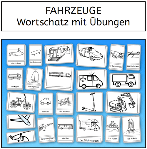 Wortschatz, Fahrzeuge, Lesen, Schreiben, Legasthenie, DAZ, Sprachförderung, DAF, Eltern, Kinder, Lehrer, Schule