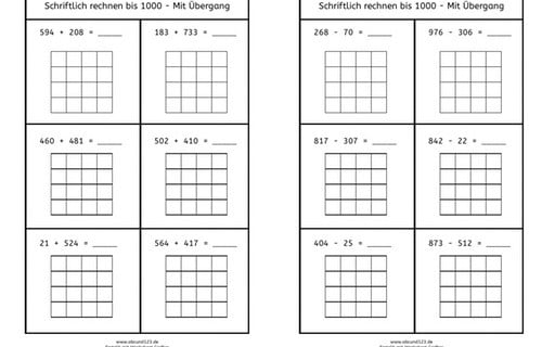 Rechnen bis 1000, Zahlenraum bis 1000, Addition, Subtraktion, schriftliches Rechnen, Mathe, Rechnen, Grundschule, Dyskalkulie, Eltern, Kinder, Hilfe, kostenlos, Arbeitsblatt, Worksheet Crafter