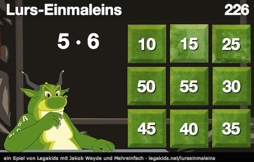 Neues Online-Spiel: Lurs-Einmaleins, Einmaleins, Rechnen, online, Schule, Grundschule, Einmaleins online üben, Koujou, Stephany Koujou, Dyskalkulie, Rechenschwäche