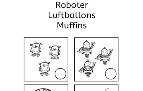 Simultanerfassung: Monster, Roboter, Luftballons und Muffins, rechnen, Mathe, Dyskalkulie, Kinder, Eltern, kostenlos, Arbeitsblatt, Schule, Grundschule, Vorschule, Förderschule