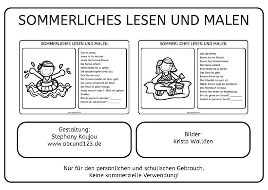 Sommerliches Lesen und Malen, Sommer, lesen, Legasthenie, Eltern, Kinder, Arbeitsblatt, malen, kostenlos, lesen1, Grundschule, Förderschule