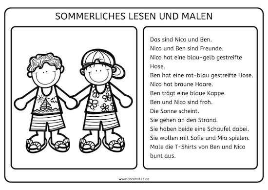 Sommerliches Lesen und Malen, Sommer, lesen, Legasthenie, Eltern, Kinder, Arbeitsblatt, malen, kostenlos, lesen1, Grundschule, Förderschule