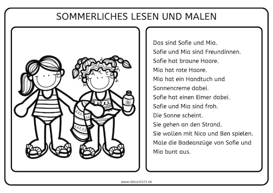 Sommerliches Lesen und Malen, Sommer, lesen, Legasthenie, Eltern, Kinder, Arbeitsblatt, malen, kostenlos, lesen1, Grundschule, Förderschule