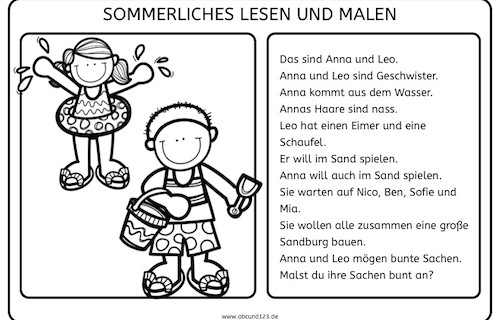 Sommerliches Lesen und Malen, Sommer, lesen, Legasthenie, Eltern, Kinder, Arbeitsblatt, malen, kostenlos, lesen1, Grundschule, Förderschule