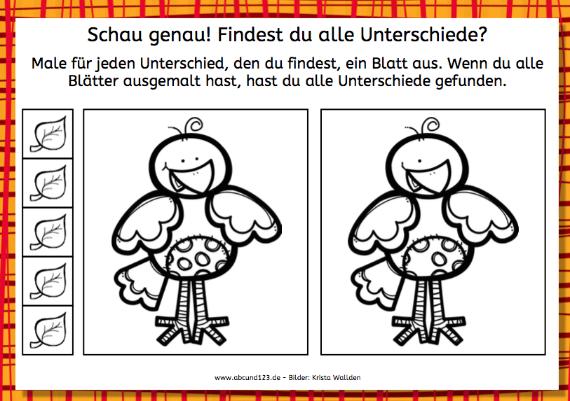 Herbstliche Unterschiede, Wahrnehmung, Legasthenie, Dyskalkulie, Unterschiede finden, Finde den Fehler, malen, Legasthenietrainier, Koujou, Stephany Koujou, Eltern, Kinder, Arbeitsblatt, kostenlos, Schule, Grundschule, Förderschule, Vorschule