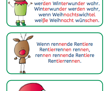 Weihnachtliche Zungenbrecher, DAF, DAZ, Zungenbrecher, Lesen, lesen üben, Sprache, Vorschule, Grundschule, Förderschule, Legasthenie, Legasthenietraining, AFS-Methode, Koujou, Stephany Koujou