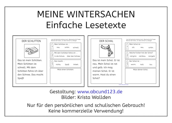 Meine Wintersachen, Lesen, Leseverständnis, Legasthenie, Legasthenietraining, Eltern, Kinder, AFS-Methode, lesen1, Koujou, Stephany Koujou, Grundschule, Förderschule, DAF, DAZ, kostenlos, einfacher Lesetext