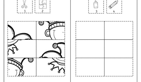 Fasching, Karneval, Klebepuzzle, Puzzle, Feinmotorik, Wahrnehmung, Vorschule, Grundschule, Schule, Förderschule, AFS-Methode, Stephany Koujou