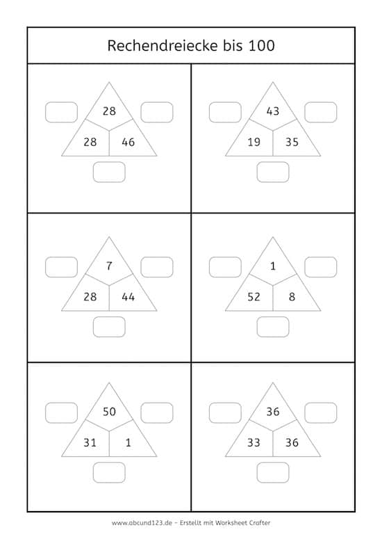 Rechendreiecke, rechnen, Mathe, Dyskalkulie, Dyskalkulietraining, AFS-Methode, kostenlos, Arbeitsblatt, Eltern, Kinder, Grundschule, Förderschule, Knobelaufgabe, Worksheet Crafter