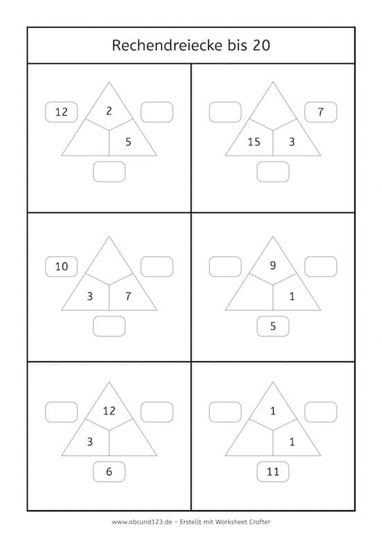 Rechendreiecke, rechnen, Mathe, Dyskalkulie, Dyskalkulietraining, AFS-Methode, kostenlos, Arbeitsblatt, Eltern, Kinder, Grundschule, Förderschule, Knobelaufgabe, Worksheet Crafter