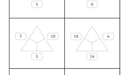 Rechendreiecke, rechnen, Mathe, Dyskalkulie, Dyskalkulietraining, AFS-Methode, kostenlos, Arbeitsblatt, Eltern, Kinder, Grundschule, Förderschule, Knobelaufgabe, Worksheet Crafter