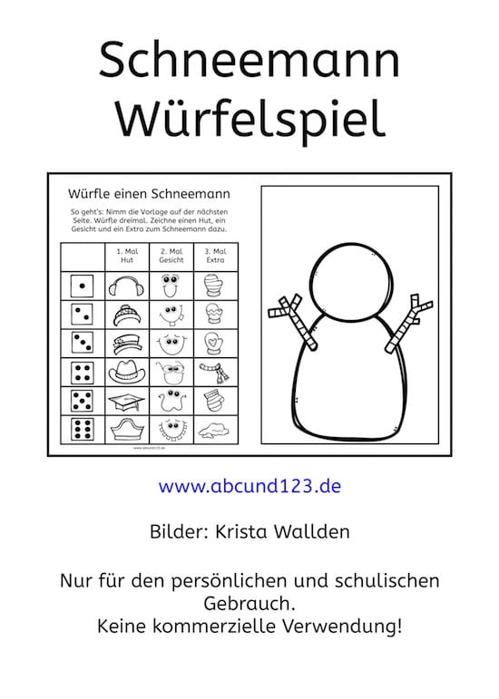 Schneemann Würfelspiel, Schneemann, Würfelspiel, Wahrnehmung, Legasthenie, Legasthenietraining, Dyskalkulie, Dyskalkulietraining, Kinder, Eltern, Vorschule, Grundschule, Förderschule, zeichnen, kreativ