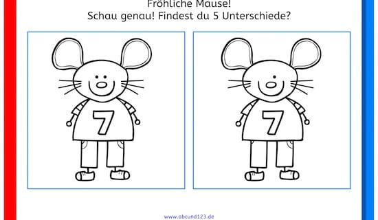 Fröhliche Mäuse, Wahrnehmung, optische Wahrnehmung, AFS-Methode, Vorschule, Grundschule, Förderschule, Koujou, Stephany Koujou, download, Kinder, Eltern, kostenlos, Arbeitsblatt, Unterschiede finden