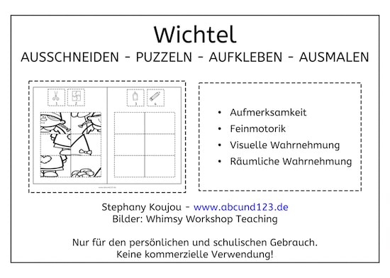 Wichtel, Wichtel-Puzzles, Klebepuzzle, Puzzle, Feinmotorik, Wahrnehmung, Vorschule, Grundschule, Schule, Förderschule, AFS-Methode, Stephany Koujou