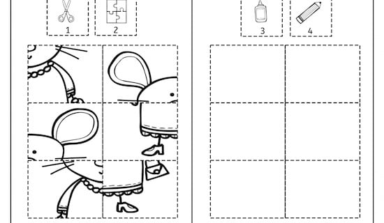 Puzzles mit den fröhlichen Mäusen, Klebepuzzle, Puzzle, Feinmotorik, Wahrnehmung, Vorschule, Grundschule, Schule, Förderschule, AFS-Methode, Stephany Koujou